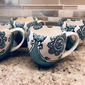 Set of 4 RARE Anthropologie Gloriosa Collection Moroccan Mandala Mugs